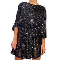 Fashion Women's Sexy Sequin Lace Up Long Sleeve Short Dress Party Dress Formal Ladies Dresses Size 16