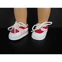 Pair of White Tennis Shoes with Pink and Red Trim for The 18 Inch Doll Made for The American Girl Doll