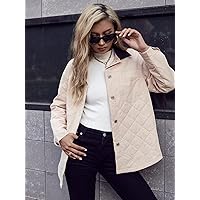 Jacket for Women - Contrast Collar Argyle Textured Winter Coat (Color : Apricot, Size : X-Small)