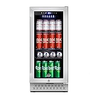Tylza 15 Inch Beverage Refrigerator, 130 Cans Quiet Beverage Fridge, 15'' Beverage Cooler Under Counter with Glass Door and Lock for Built-in or Freestanding With Temperature Memory Function TYBC100