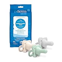 Dr. Brown's HappyPaci 100% Silicone Pacifier 0-6m, BPA Free, Cool Gray, Green, Ecru, 3 Pack and Pacifier and Bottle Wipes, 40 Count