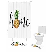 Pineapple Bathroom Set with Shower Curtain and Rug and Accessories,36x72 Inches Long Stall Curtain with Large Bath Mat,Bathtub Runner Rug Set,12 Hooks Yellow Tropical Fruit Green Leaf Watercolor White