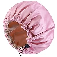 Satin Bonnet Silk Bonnet for Curly Hair Bonnet Braid Bonnet for Sleeping Bonnets for Women Large Double-Layer Adjustable Dark Pink