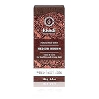khadi MEDIUM BROWN Natural Hair Color, Plant based hair dye for lively warm cinnamon to strong, deep medium brown 100% herbal, vegan, PPD & chemical free, natural cosmetic for healthy hair 3.5oz