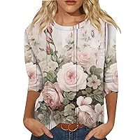 Womens Trendy T Shirts Casual Crew Neck 3/4 Sleeve Tops Fashion Spring Basic Tunic Floral Tees Outfits 2024