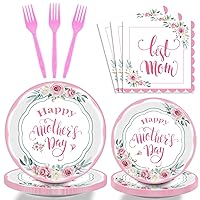 96 Pcs Happy Mother's Day Party Paper Plate and Napkins Mothers Day Party Supplies Tableware Set for Best Mom Ever Spring Flowers Theme Disposable Birthday Dinnerware for Party Favors 24 Guests