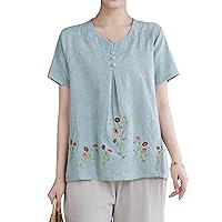 DOVWOER Women's Fall Tunics Blouse Casual Cotton Linen Shirt for Women Tops