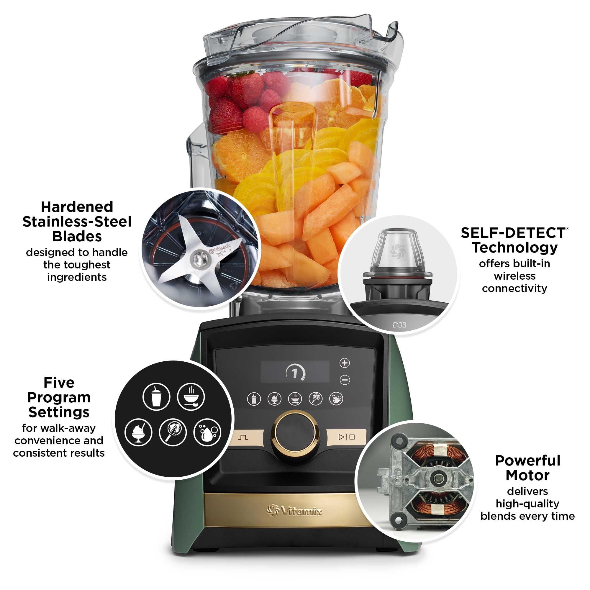 Vitamix A3500 Ascent Series Smart Blender, Professional-Grade, 64 oz. Low-Profile Container, Matte Sage with Gold Accents