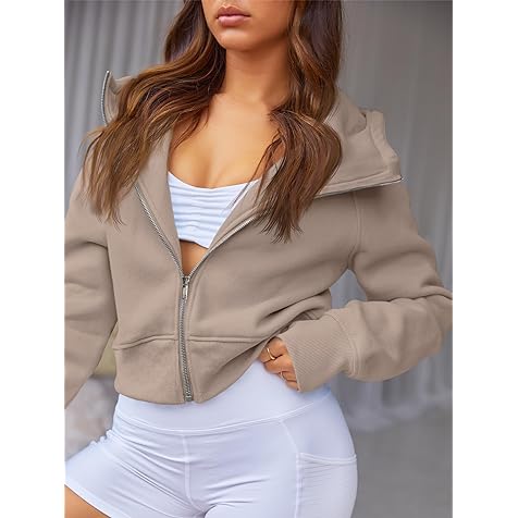 Womens Zip Up Hoodies Cropped Sweatshirts Fall Outfits Casual Hooded Pullover Sweaters Tops Winter Clothes 2024