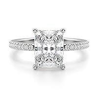 Riya Gems 4 CT Radiant Diamond Moissanite Engagement Ring Wedding Ring Eternity Band Vintage Solitaire Halo Hidden Prong Setting Silver Jewelry Anniversary Promise Ring Gift
