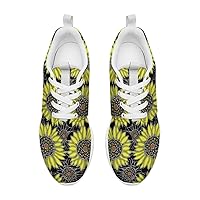 Yellow Sunflower Floral with Black and White Checkered Summer Print Running Shoes Women Sneakers Walking Gym Lightweight Athletic Comfortable Casual Fashion Shoes