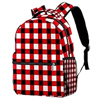 Red Black White Plaid Square Pattern Durable Laptops Backpack Computer Bag for Women & Men Fit Notebook Tablet