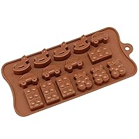 Freshware CB-614BR 15-Cavity Silicone Toy, Car, Block and Bear Chocolate, Candy and Gummy Mold Brown