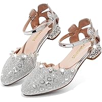 Girls Sandals Little Big Kids Low Heel Glitter Flower Crystal Party Wedding Princess Dress Shoes For Toddler