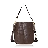 Women's Bucket Bag and Purses Crocodile Leather Crossbody Shoulder Handbags with 2 Straps Large Capacity Retro