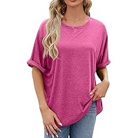 Womens Tops Oversized T-Shirts Fashion Summer 2024 Short Sleeve Pullover Tops Casual Solid Loose Crew Neck Blouse Tunic