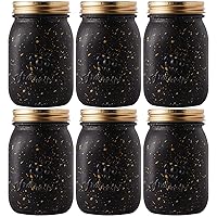 6 Pack Glass Storage Jar, 16 oz Regular-Mouth Mason Jars with Metal Airtight Lids, Modern Design Food Storage Container, Kitchen Canisters, Food Storage Canister for Canning (Black