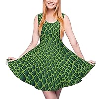 Crocodile Alligator Print Women's Summer Round Neck Sleeveless High Waist Casual Mini Swing Dresses
