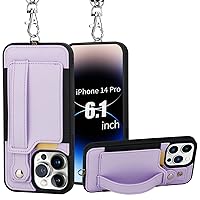 TOOVREN iPhone 14 Pro Wallet Case, iPhone 14 Pro Case with Card Holder PU Leather iPhone 14 Pro Case with Stand Detachable Phone Lanyard Neck Strap Wallet Phone Case iPhone 14 Pro 6.1-Inch Purple