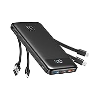 Charmast Power Bank 20000mAh, Fast Charging Portable Charger with Built-in Cables, 20K USB C Battery Pack, Slim Portable Phone Charger Backup Battery for iPhone, Samsung, iPad, More Phones, Tablets