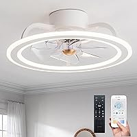 EKIZNSN 20'' Bladeless Modern Indoor Flush Mount Ceiling Fan with Lights and Remote, APP Control White Low Profile Ceiling Fans for Bedroom/Small Room