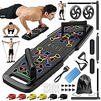 Push Up Board,Home Gym,Portable Exercise Equipment,Pilates Bar & 20 Fitness Accessories with Resistance Bands & Ab Roller Wheel,Full Body Workout at Home