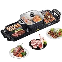 VEVOR 2 in 1 Electric Grill & Hot Pot, 2400W BBQ Pan Grill and Hot Pot, Multifunctional Teppanyaki Grill Pot with Dual Temp Control, Smokeless Hot Pot Grill with Nonstick Coating for 1-8 People, BLack