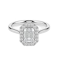 Kiara Gems 2.50 Carat Emerald Diamond Moissanite Engagement Ring Wedding Ring Eternity Band Vintage Solitaire Halo Hidden Prong Setting Silver Jewelry Anniversary Rings, Gift