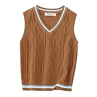 Kids Girls Boys Unisex Ribbed Sweater Vests Sleeveless V-Neck Uniform Knitted Tank Top Casual Cotton Loose Gilets