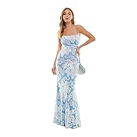 B Darlin Womens Blue Sequined Zippered Lined Open Back Spaghetti Strap Square Neck Full-Length Formal Gown Dress Juniors 13