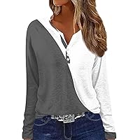 Fall Clothes for Women 2023 T Shirt Tee Button Print Long Sleeve Daily Weekend Fashion Basic V-Neck Regular Top