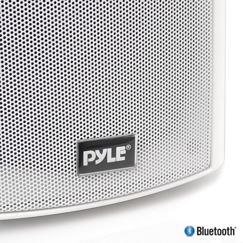 Pyle Wall Mount Home Speaker System - Active + Passive Pair Wireless Bluetooth Compatible Indoor / Outdoor Water-resistant Weatherproof Stereo Sound Speaker Set with AUX IN - Pyle PDWR51BTWT (White)