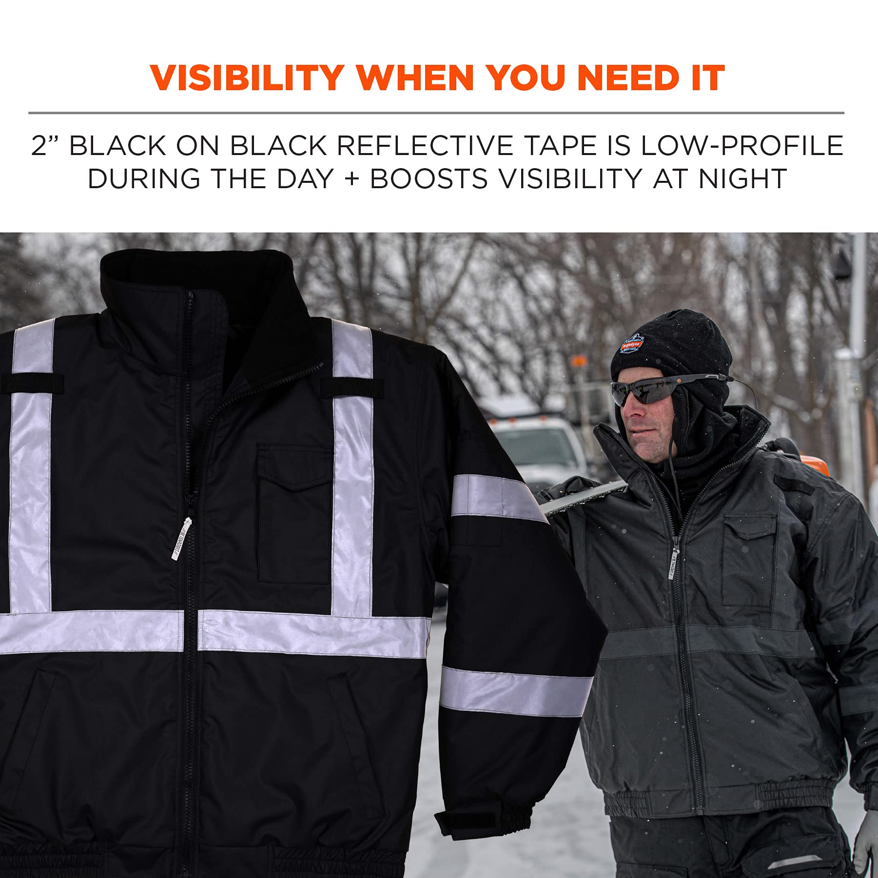 Ergodyne unisex adult Enhanced Visibility for Night Or Low Light Conditions Winter Jacket, Black, Large US