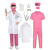 Kids Doctor Nurse Role Play Costume Set - Lab Coat, Scrubs & Accessories for Career Dress Up (10-11 years/160 & XL)