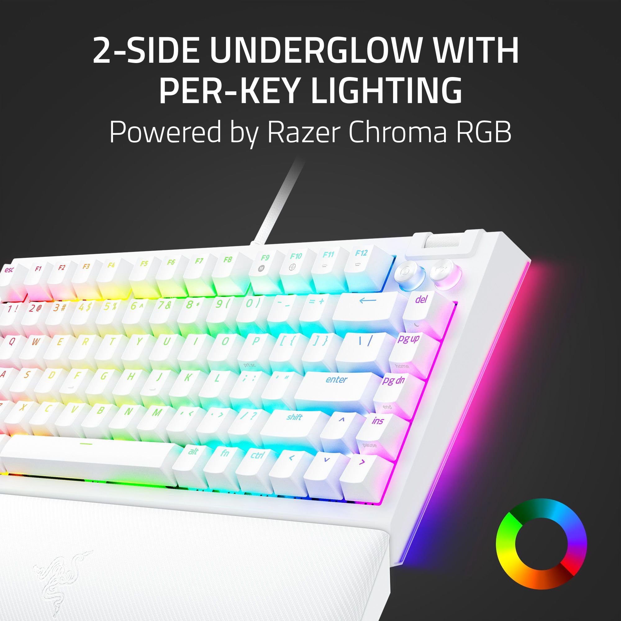 Razer BlackWidow V4 75% Mechanical Gaming Keyboard: Hot-swappable Design - Compact & Durable - Orange Tactile Switches - Chroma RGB - MF Roller & Media Keys - Comfortable Wrist Rest - White