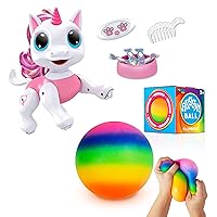 Power Your Fun Arggh Rainbow Stress Ball and Robo Pets Unicorn Bundle- Rainbow Stress Ball 3.75 Inch Squishy Toy Stress Ball for Kids and Robo Pets Unicorn Remote Control Toy