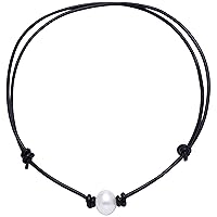 Aobei Single Cultured Freshwater Pearl Choker Necklace for Women Genuine Leather Jewelry Handmade