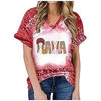 Mama Letter T Shirt Women Fashion Tie Dye Tops Summer Baseball Game Mom Blouses Casual Loose V Neck Short Sleeve Tees