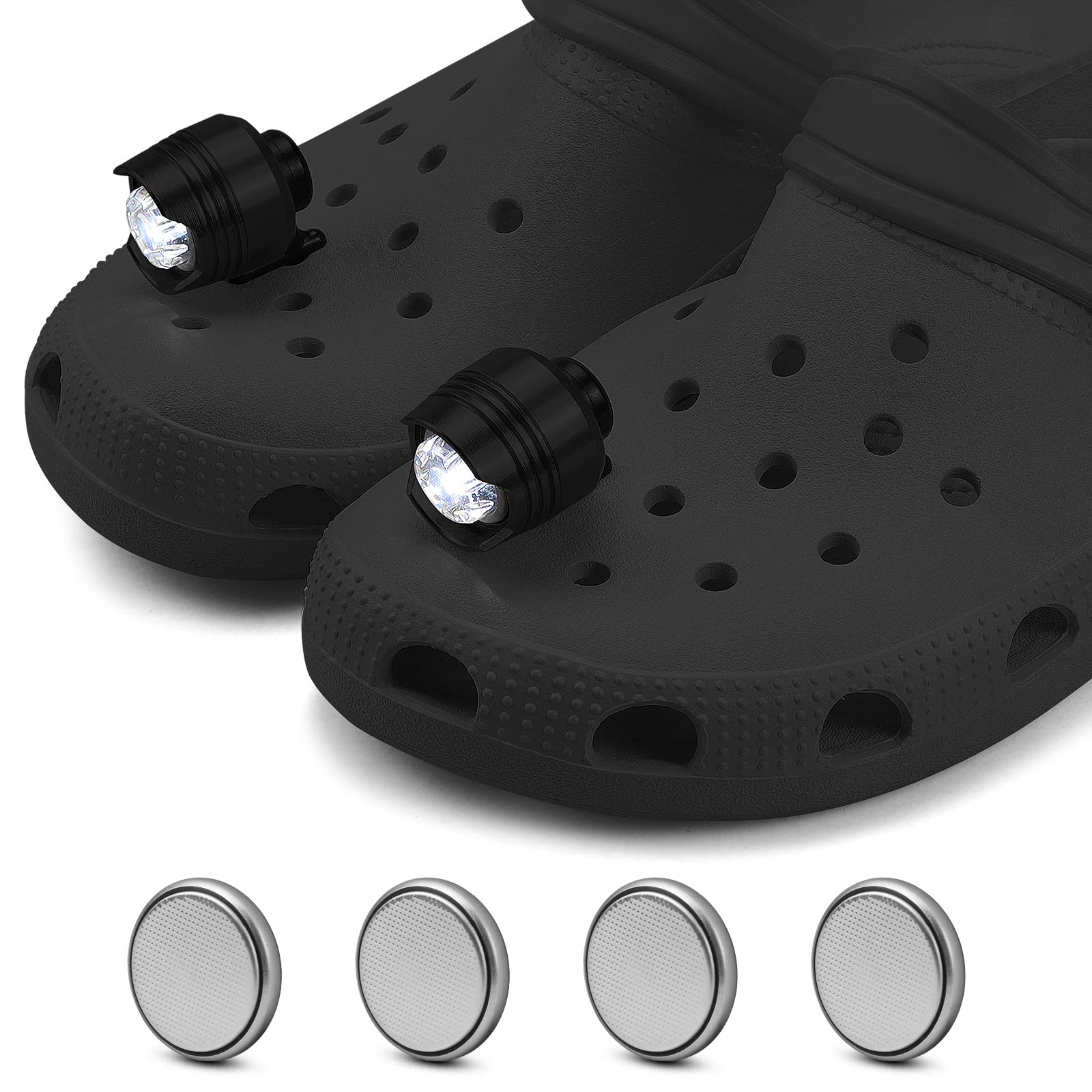 KelejakaMT 2 Pcs Croc Lights, Croc Headlights for Croc Accessories, Ipx5 Waterproof Croc Lights Suitable for Kids and Adults Shoes - Three Lighting Modes (Black)