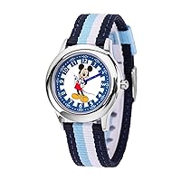 Disney Mickey Mouse Kids' Stainless Steel Time Teacher Analog Nylon Strap Watch(Plain CASE)