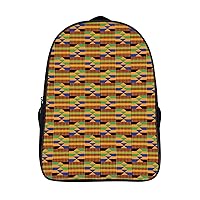 African Kente Pattern 16 Inch Backpack Adjustable Strap Daypack Double Shoulder Backpack Business Laptop Backpack for Hiking Travel