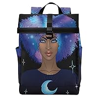 ALAZA African American Woman Rainbow Moon Star Large Laptop Backpack Purse for Women Men Waterproof Anti Theft Roll Top Backpack, 13-17.3 inch