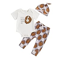 Baby Boy Baseball Outfits Cute Letter Short Sleeve Romper Top Drawstring Long Pants Hat Infant Clothes