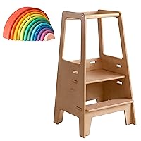 Toddler Learning Tower & Wooden Rainbow Stacking Toy for Toddlers