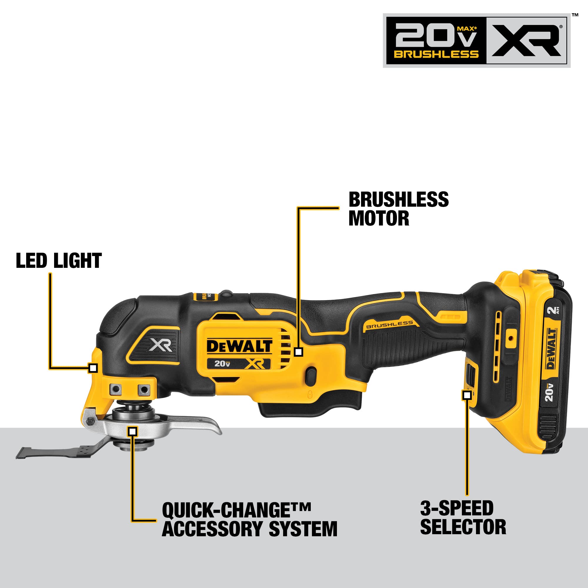 DEWALT 20V MAX XR Multi-Tool Kit, Oscillating Tool, 6-Speed, Quick Blade Change for Multi-Tool Needs, Cordless (DCS356D1)