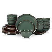 Stone Lain Brasa Modern Stoneware 32 Piece Dinnerware Sets, Plates and bowls Sets, Dish Set for 8, Green