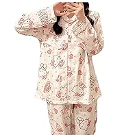 Cute Fashion Long Sleeve Cardigan Pajamas Set Leisure Loose Two-Piece Sleepwear Set For Women Girls
