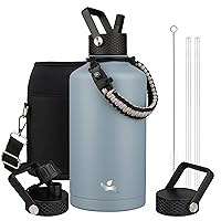 Insulated Water Bottle with Straw,87oz 3 Lids Water Jug with Carrying Bag,Paracord Handle,Double Wall Vacuum Stainless Steel Metal Flask,Storm Blue