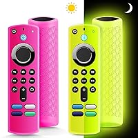 (2 Pack) Fire Stick Remote Cover 3rd Gen with Alexa Voice 4K/4K Max, Glow in The Dark,Anti Slip Silicone Protective Case with Lanyard(Glow Yellow&Rose Red)