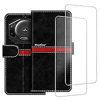 Phone Case Compatible with Fossibot F101 Pro + [2 Pack] Screen Protector Glass Film, Premium Leather Magnetic Protective Case Cover for Fossibot F101 Pro (5.45 inches) Black